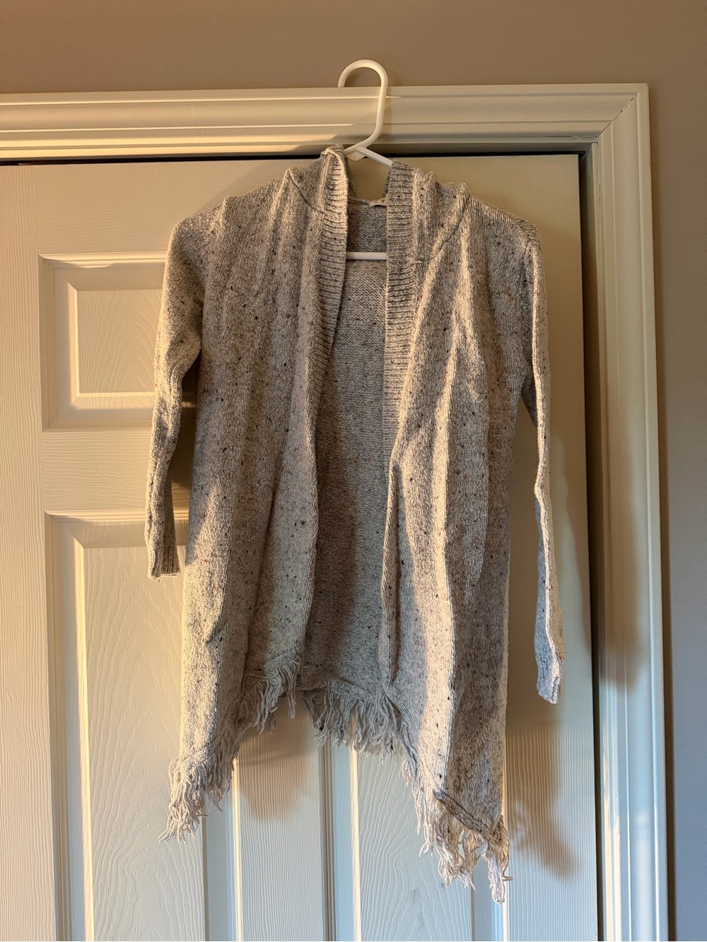 Tucker + Tate Light Heather Gray Open-Front Hooded Fringe Cardigan